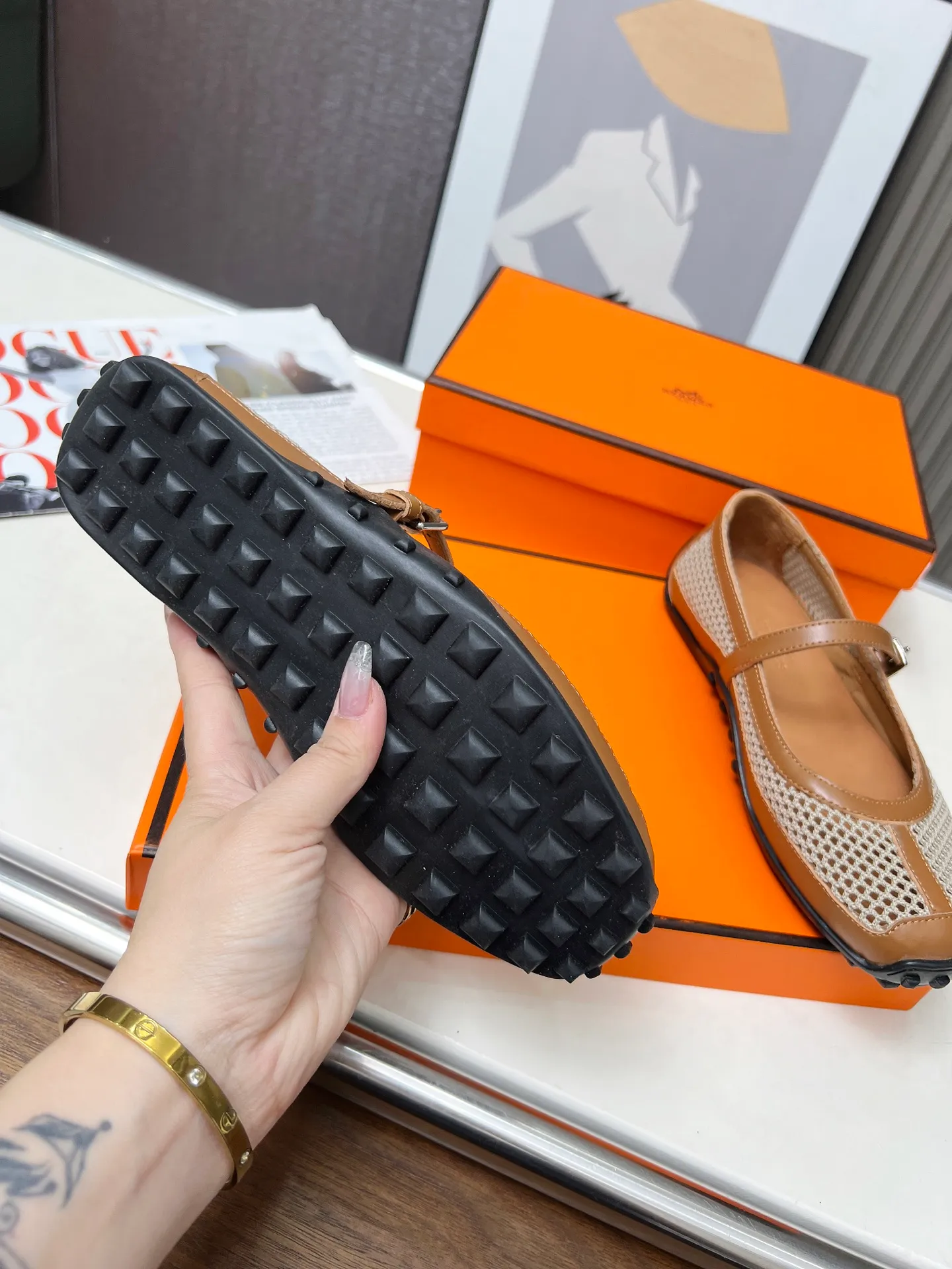 👟👟Ex-factory price 480👟👟Hermes New model! Original development, top layer cowhide! New crafting grid! In sheepskin, sheepskin padding! 35-41 yards